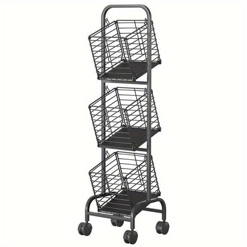 3 Tier Metal Market Basket with Wheels - Ideal for Fruits & Veggies