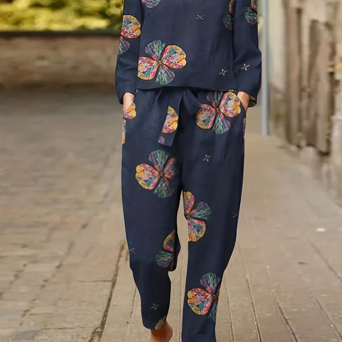 Women's Plus Floral Print Top & Pants Set