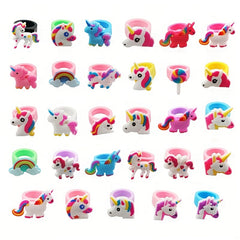 16pcs Silicone Ring Toy PVC Cartoon Unicorn Dinosaur Mermaid Soft