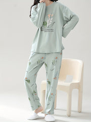 Floral Pajama Set Long Sleeve Top & Pants Women's Sleepwear