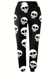  Funny Skull Print High Rise Jogger Pants