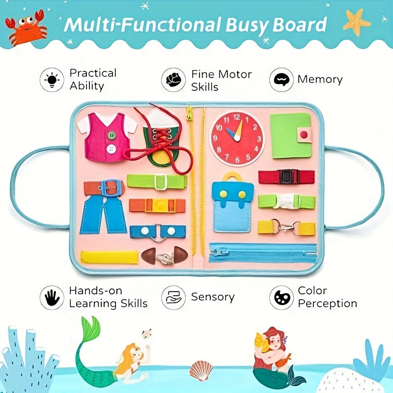 Mermaid Themed Early Education Busy Board with Built In Modules
