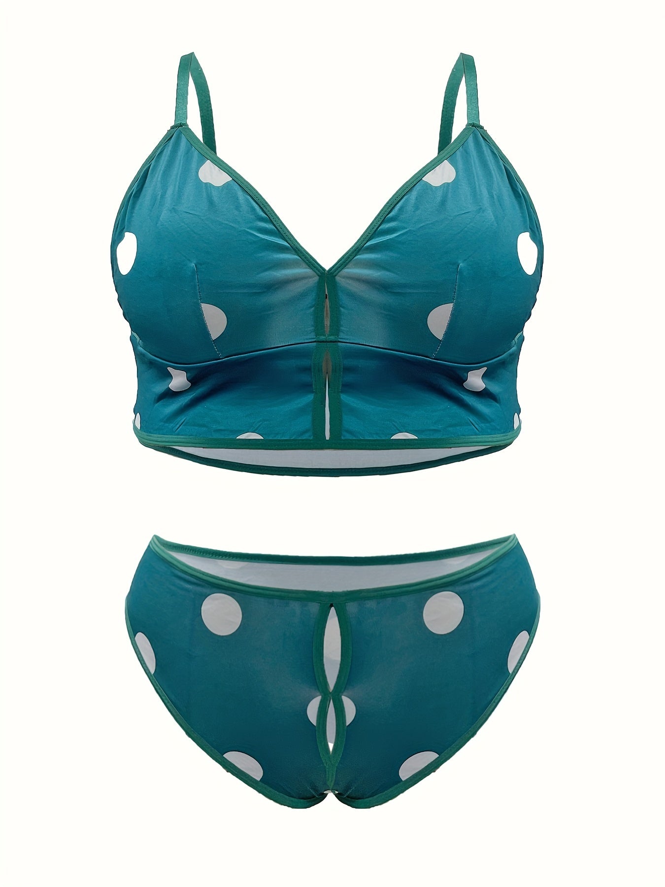  Polka Dot Cutout V-Neck Bra & Panty Lingerie Set