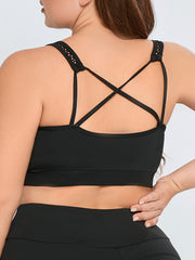  Solid Ruched Criss Cross Back Padded Fitness Bra