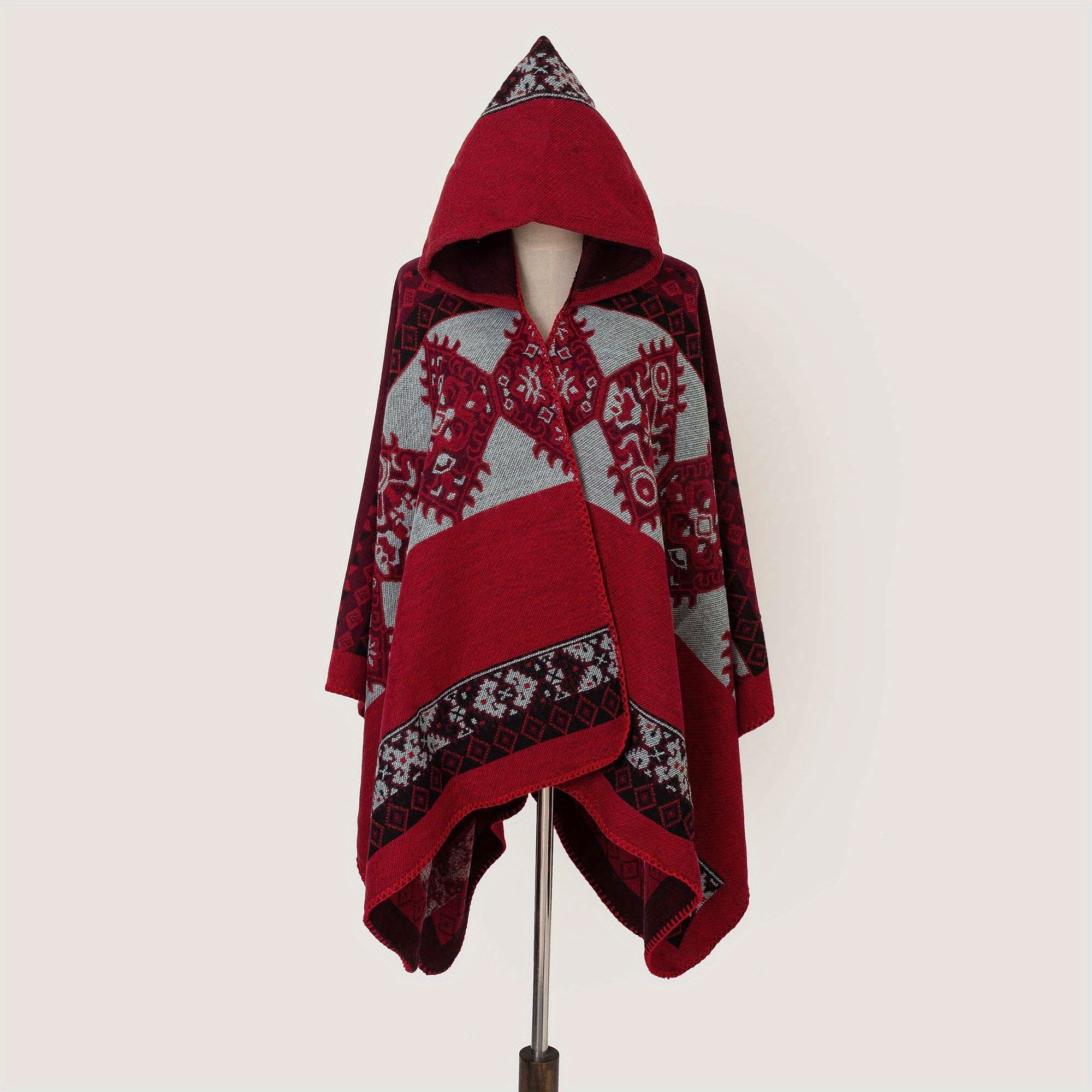 Oversized Hoodie Scarf Blanket Shawl Boho Plaid Block Print Tassel