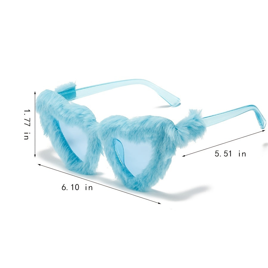 Heart Plush Fuzzy Fur Sunglasses For Women Novelty Frame Punk Velvet Cat Eye