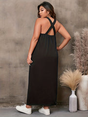  Halter Neck Maxi Dress With Cut Out Back & Pockets
