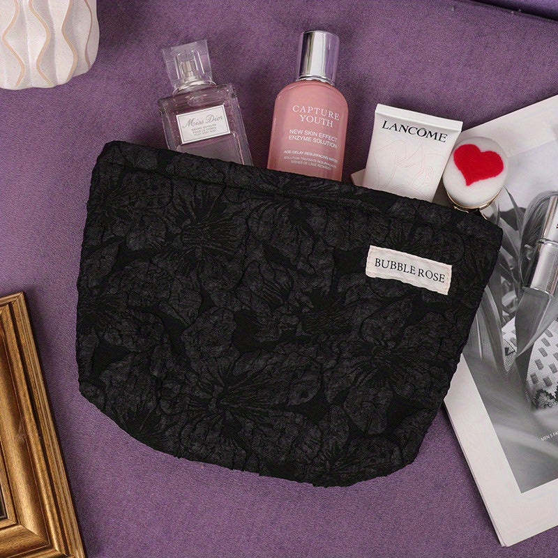 Rose Embossed Powder Makeup Bag Large Capacity Portable Clutch Bag