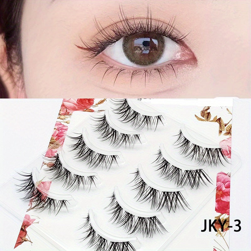 5 Pairs Natural False Eyelashes Lightweight Cosplay Wispy Lashes Extension