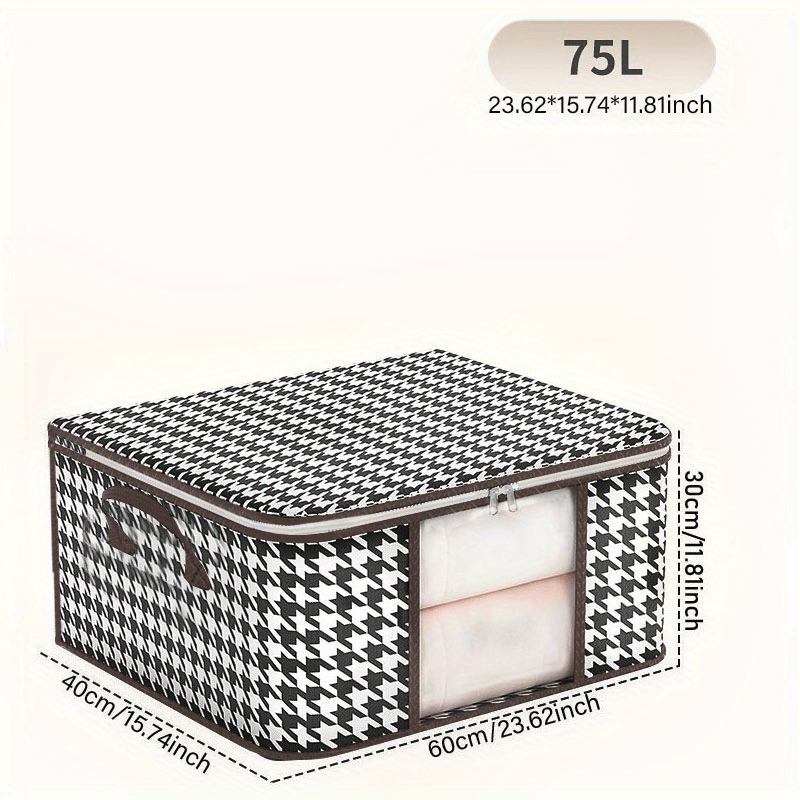 Stylish Houndstooth Storage Box for Clothes Toys Books - Durable Zipper