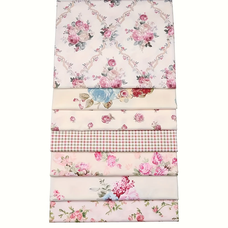 7pcs Retro Floral Fabric Quilt Material Mixed Colors