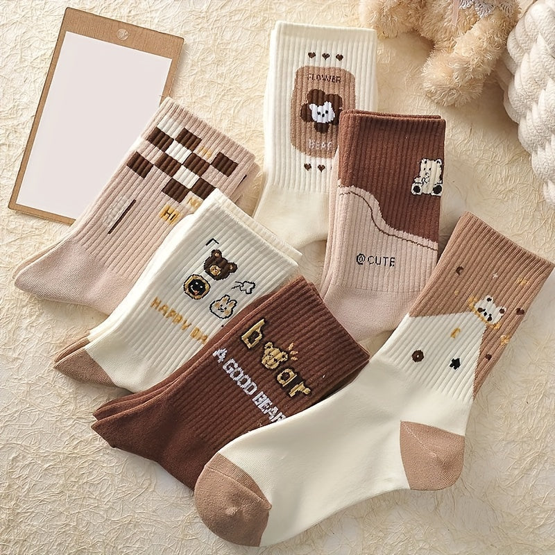 9 Pairs Cartoon Print Socks Women's Mid Tube Stockings