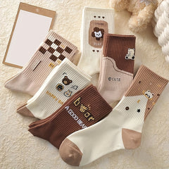 9 Pairs Cartoon Print Socks Women's Mid Tube Stockings