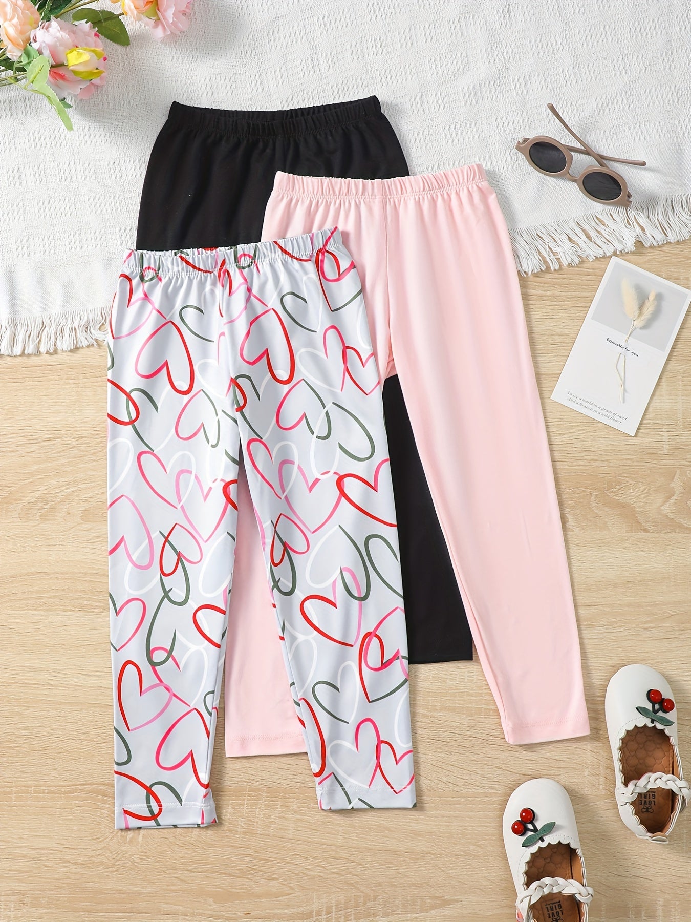 3pcs Girls Ankle Pants Stretchy Printed Legging Pants