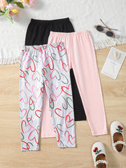 3pcs Girls Ankle Pants Stretchy Printed Legging Pants