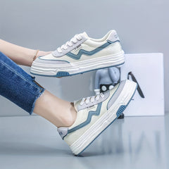 Women's Canvas Sneakers Round Toe Lace Up Flat Walking Shoes