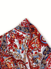 Ethnic Print Boho Elastic Waist Long Pants Women's Clothing