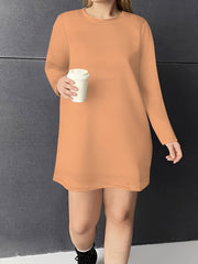  Solid Long Sleeve Round Neck Tee Dress