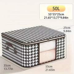 Houndstooth Storage Bag Large Capacity Clothes Organizer With Visible Window