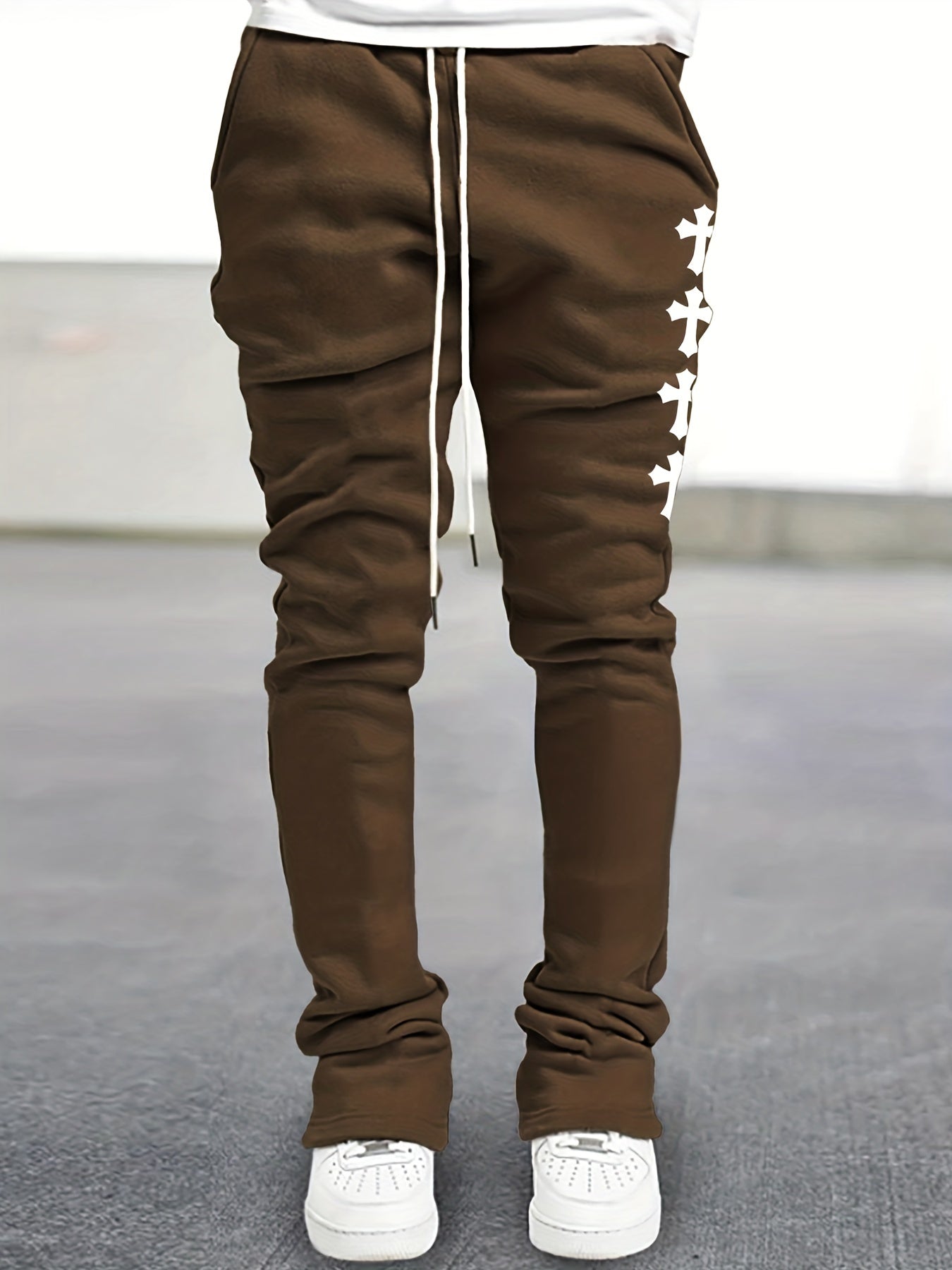 Cross Pattern Flared Trousers Men s Casual Stretch Street Style Joggers