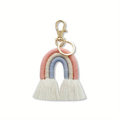 Boho Rainbow Keychain Wrist Lanyard for Girls Macrame Keychain