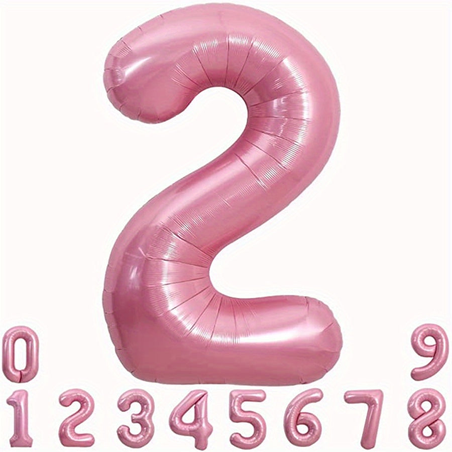 40 Inch Macaron Pink Number Balloons 0-9 with Ribbon & Straw