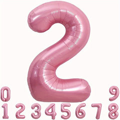 40 Inch Macaron Pink Number Balloons 0-9 with Ribbon & Straw