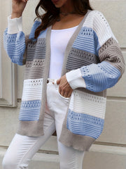  Colorblock Open Front Cardigan