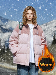 Winter Thickened Puffer Jacket Embroidery Corduroy Stitching Warm Jacket