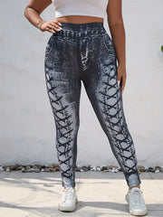  Denim Print High Rise Leggings