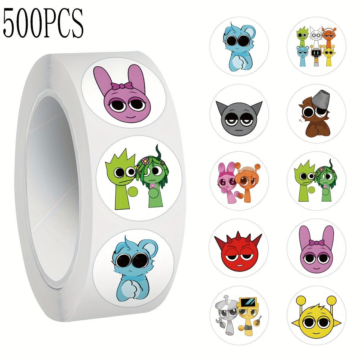 500pcs Round Tape Sticker Sprunki Game Stickers Roll Vinyl Stickers