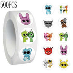 500pcs Round Tape Sticker Sprunki Game Stickers Roll Vinyl Stickers