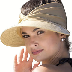 Ruched Ponytail Sun Visor Hats - Wide Brim UV Protection Sun Hats
