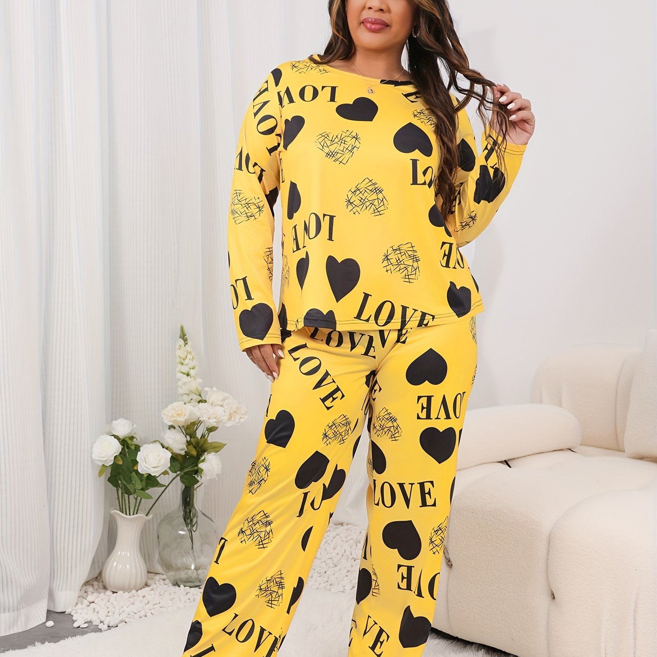  Heart & Letter Print Pajamas Set