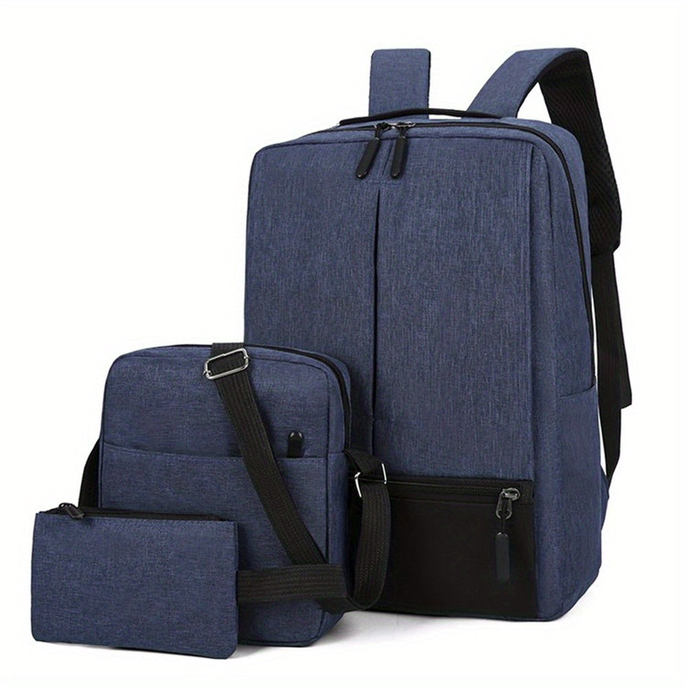 3pcs Men's Backpack Crossbody Bag Set With USB Charging Port