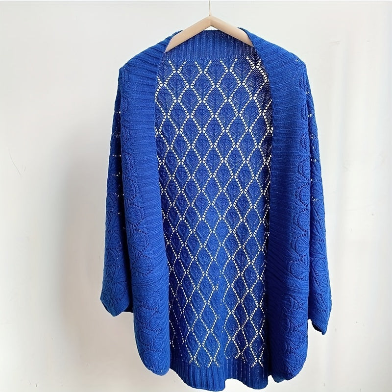 Hollow Out Knitted Cardigan Solid Outwear Shawl Casual Wrap