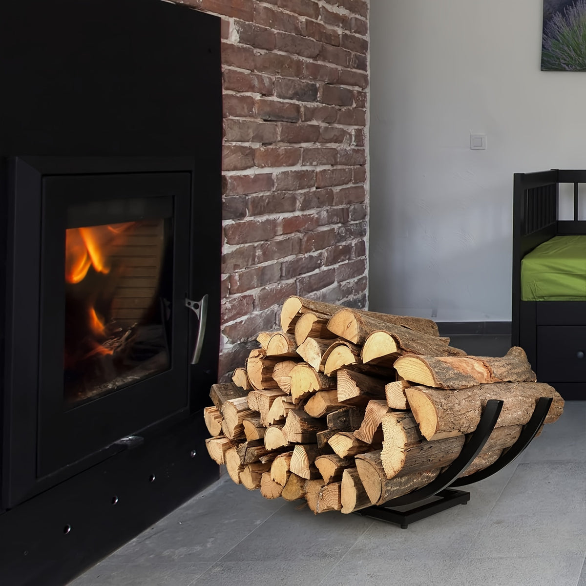 Outdoor Firewood Rack Curved Log Holder Heavy Duty