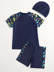 2pcs Boys Shark Graphic Swimsuit Set for Beach Vacation