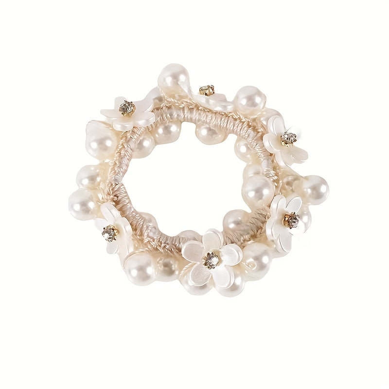 Faux Pearl Beaded Hair Tie Floral Hair Rope Ponytail Hair Ring
