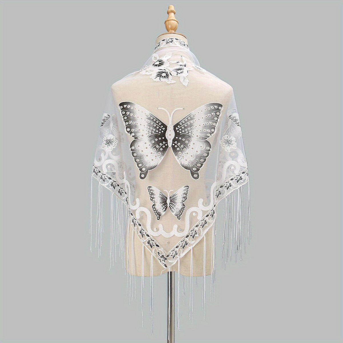 Flower & Butterfly Lace Triangle Scarf Embroidered Shawl