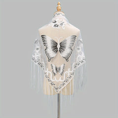 Flower & Butterfly Lace Triangle Scarf Embroidered Shawl
