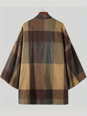 INCERUN Cotton Blend Kimono Plaid Men's Shirt Jackets V neck Casual