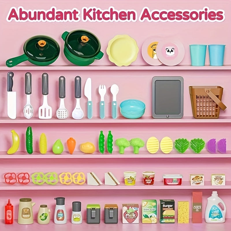 Kids Play Kitchen Set with Realistic Sound & Light Stove Sink Play Food