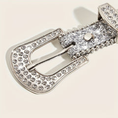 Glitter Rhinestone Belt Eyelet Pin Buckle PU Leather Belt