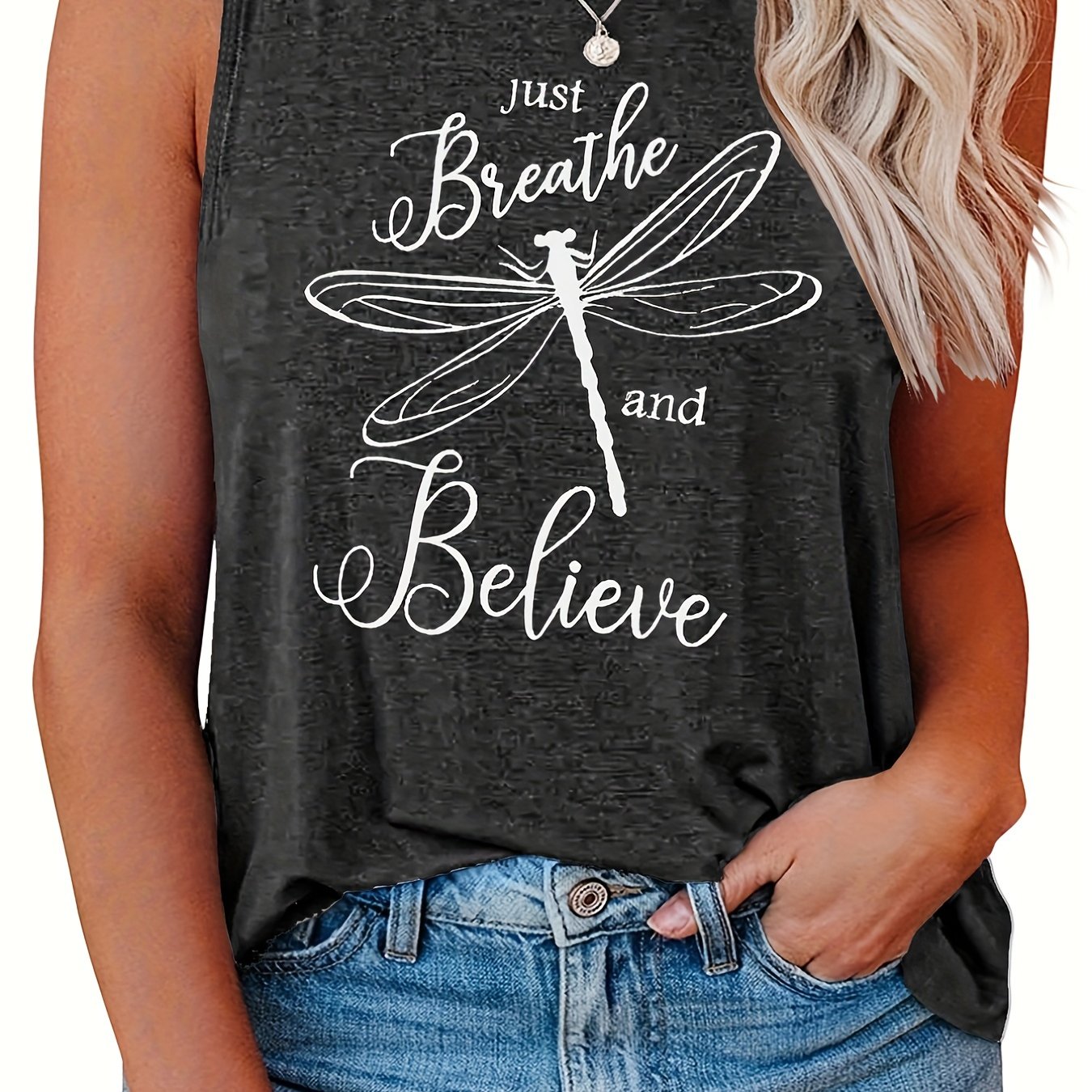 Women's Plus Dragonfly Print Tank Top Sleeveless Casual Shirt