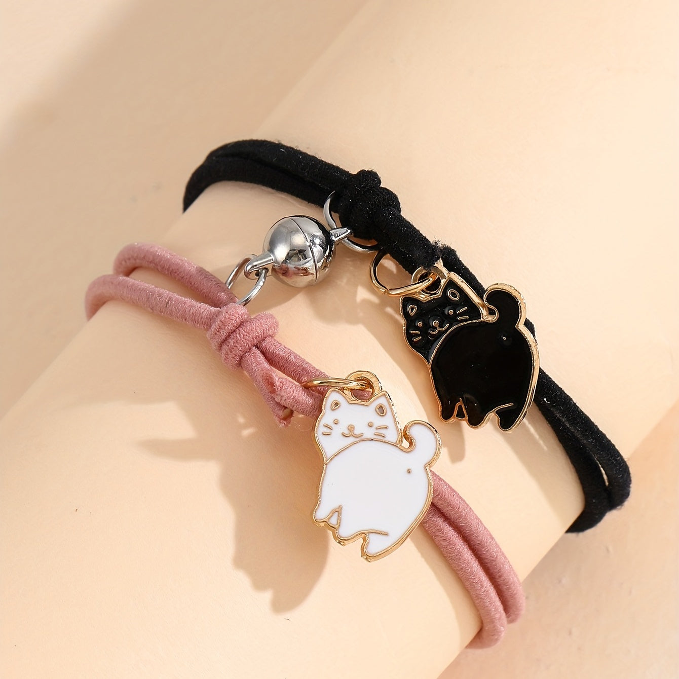 2 Pcs Cat Couple Bracelet Set Adjustable Braided Bracelet