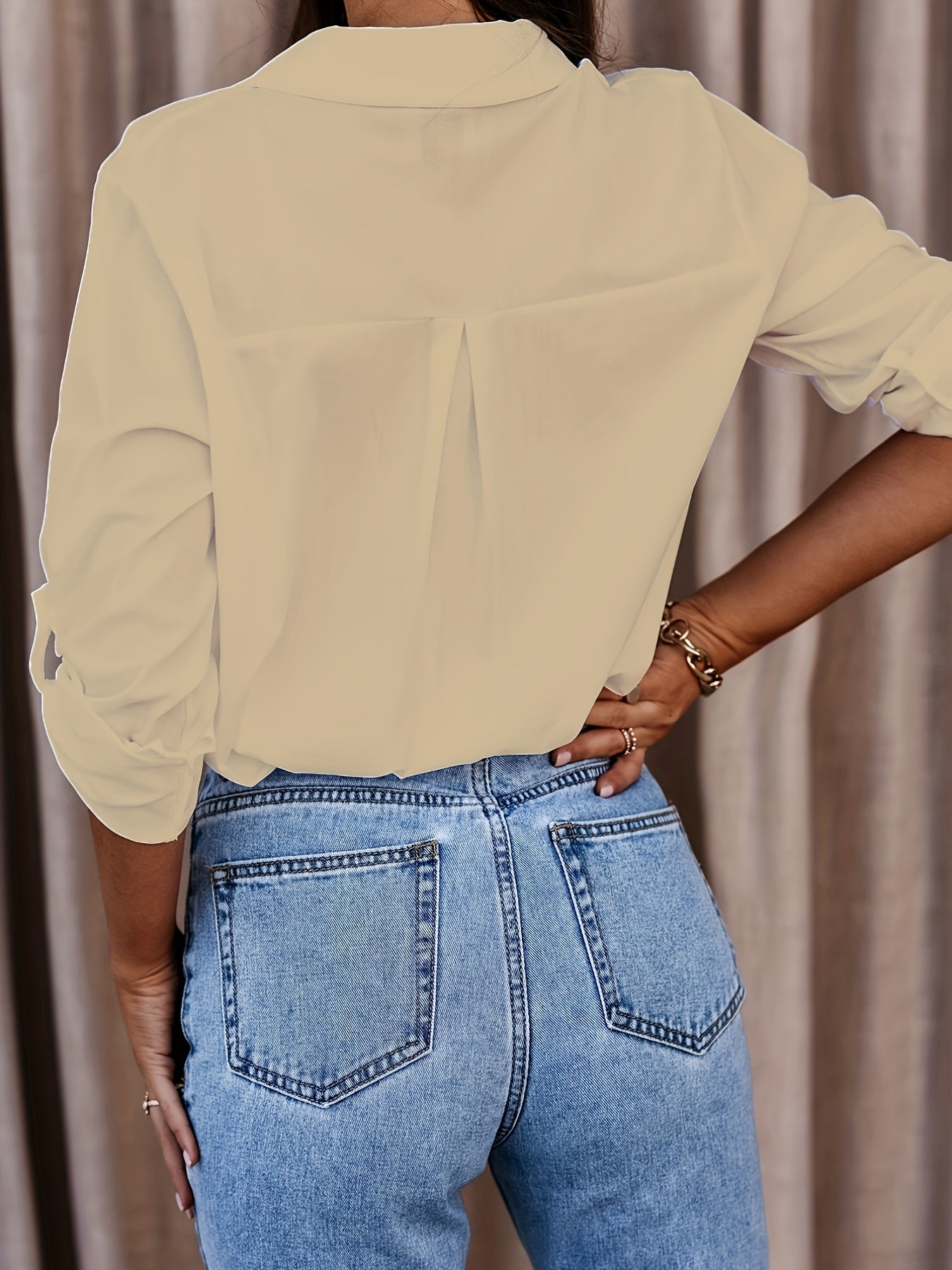  Formal Shirt Women's Plain Long Sleeve Turn Down Collar Button Up