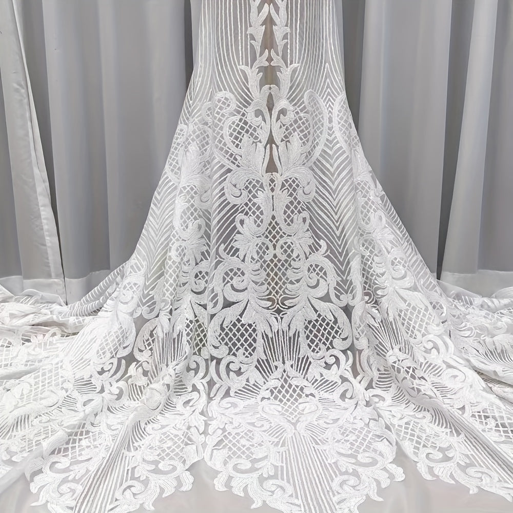 Champagne Mesh Sequins Lace Fabric Wedding Party Sewing Textile Handicrafts