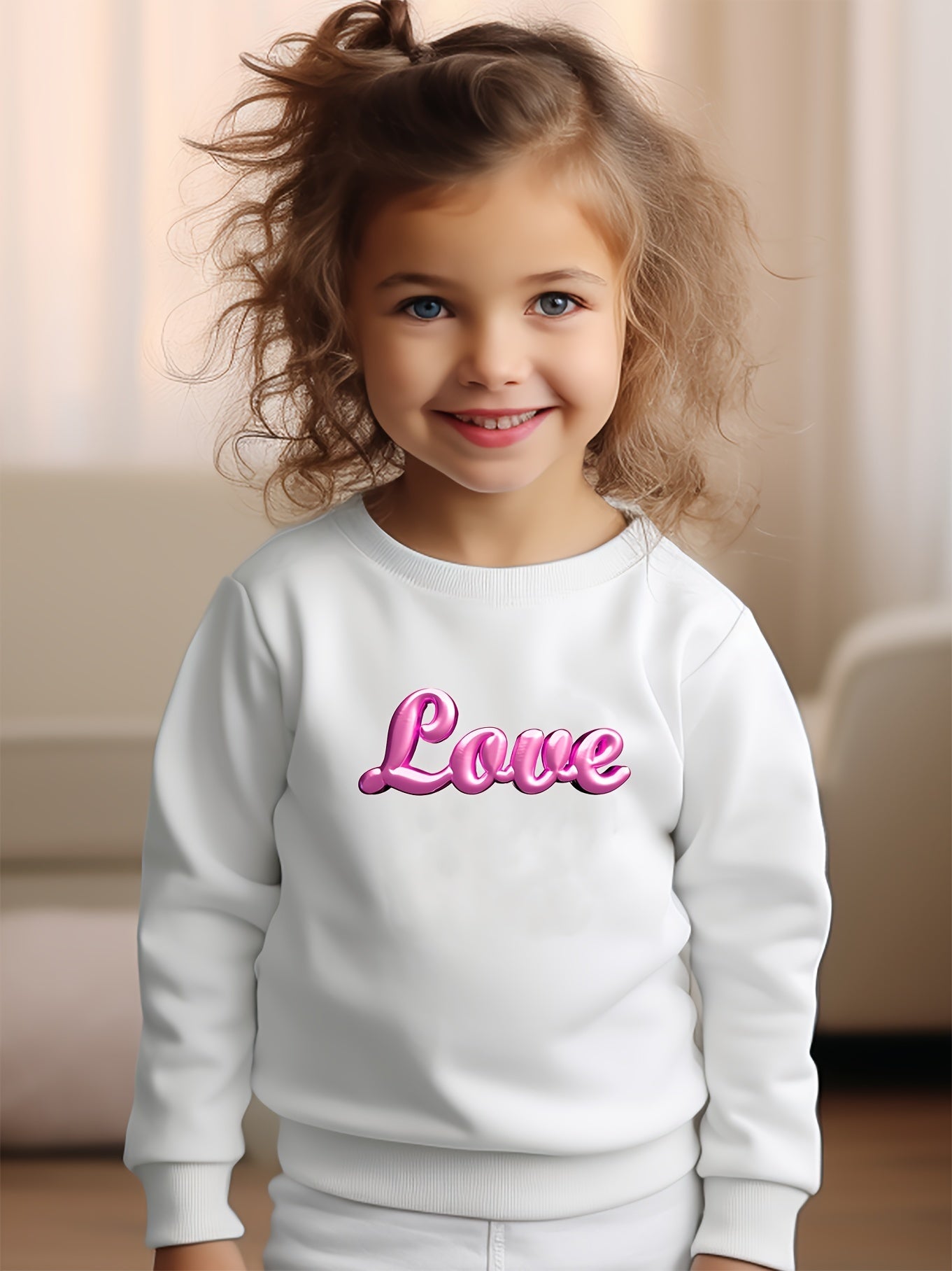 Girls Love Pattern Crew Neck Sweatshirt For Spring Fall Christmas