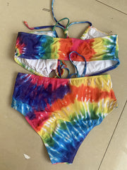  Tie Dye Strappy Cut Out Bikini Two Piece Set
